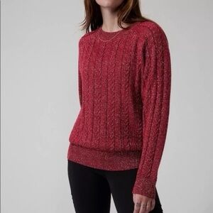 Athleta Sparkle Crossroads Crewneck Tunic Sweater Decadent Red Metallic Wool